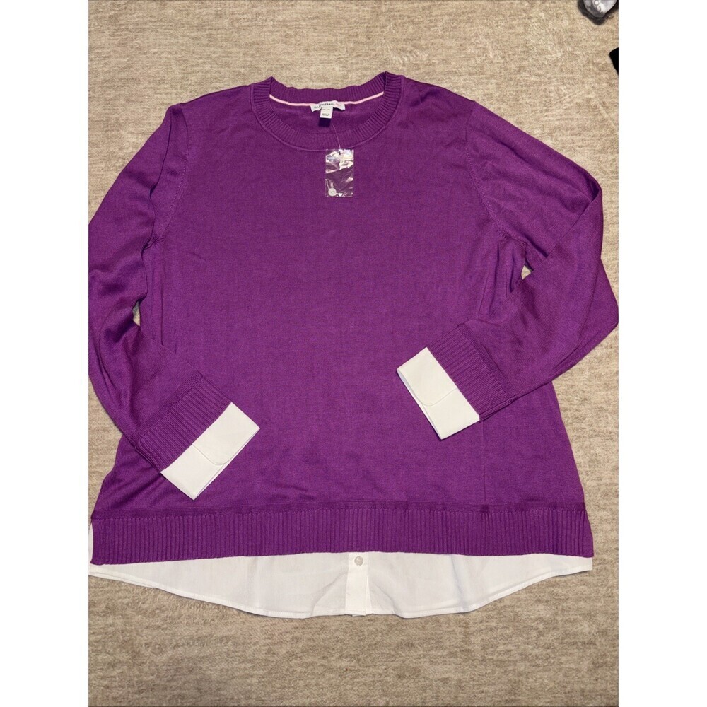 XL New Isaac Mizrahi Live Purple Sweater underlay WHITE shirt NEW Stretch